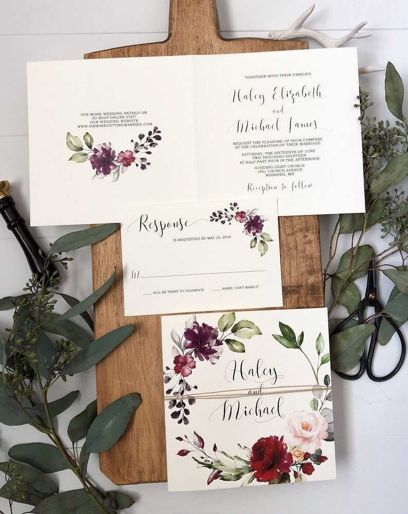 Rustic Shabby Chic Wedding Invitation Vintage Floral Folded Etsy