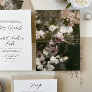 Rustic Vintage Floral Wedding Invitation set with twine, and vellum wrap, Rustic flowers, wedding invites, Luxury Invitations image 1
