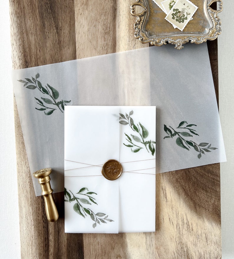 Vellum Jacket for 5 X7 Wedding Invitations With Gold Wax Seal Etsy