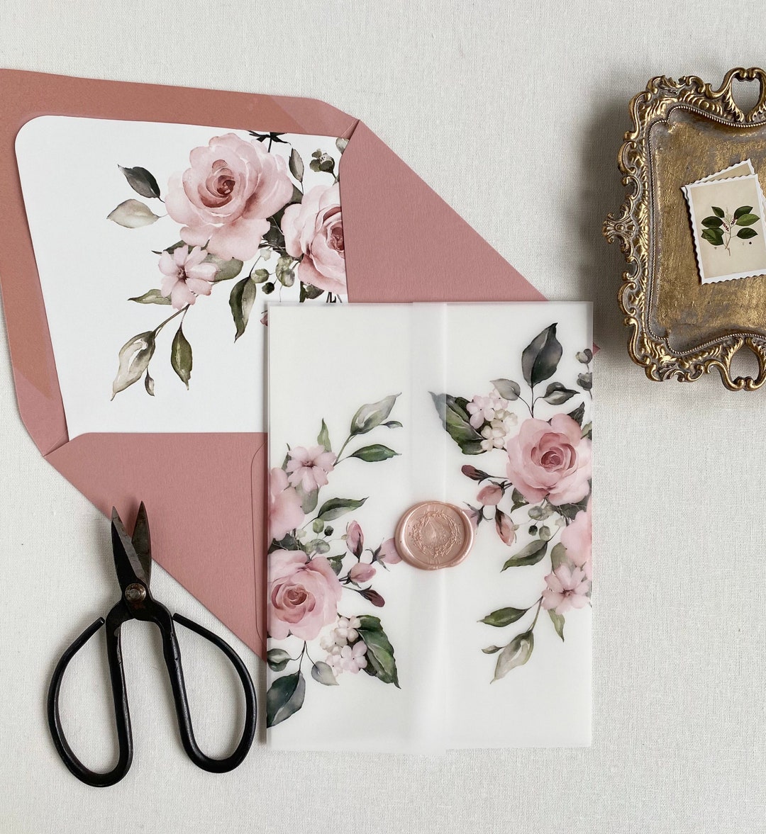 Pink Floral Vellum Wrap DIY Wedding Invitation Vellum Etsy