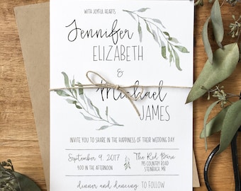 Botanical Wedding Invitation, Garden Wedding Invitation, Rustic Wedding Invitation, Country Wedding, Rustic Barn Wedding, Modern