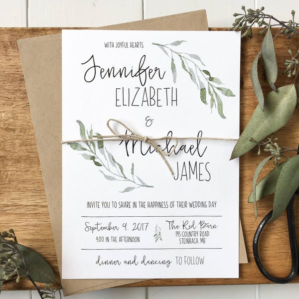 Botanical Wedding Invitation, Garden Wedding Invitation, Rustic Wedding Invitation, Country Wedding, Rustic Barn Wedding, Modern