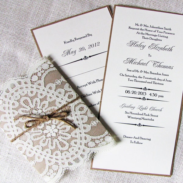 Lace Wedding Invitation, Vintage Wedding Invitation, Rustic Wedding Invitations, Shabby Chic