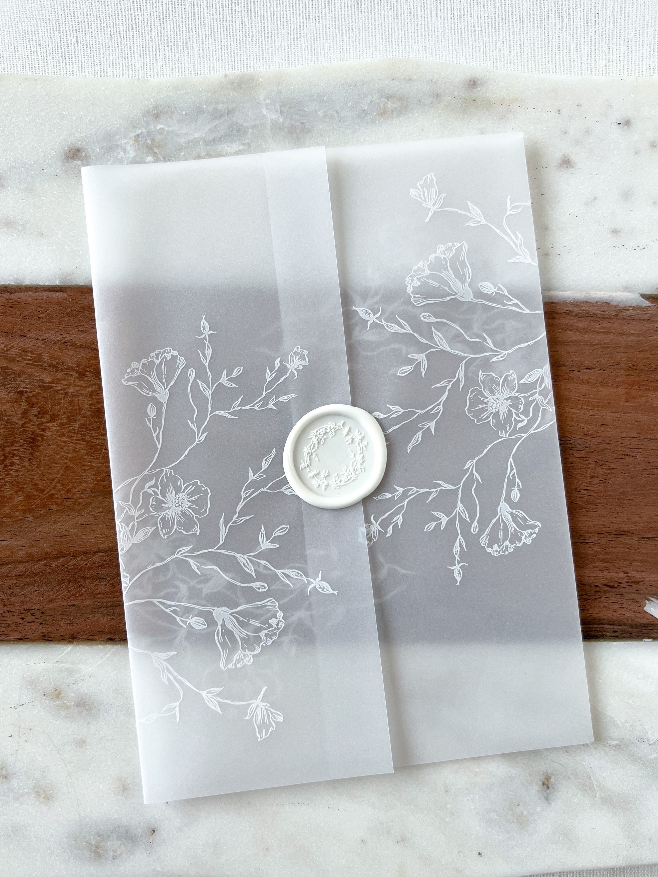 White Floral Vellum Wrap Jacket for DIY Wedding Invitation - Cotton Willow  Design Co.