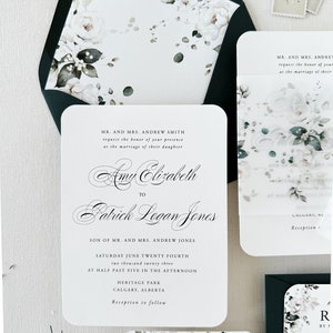 Elegant Wedding Invitation Suite White Floral Watercolor White Roses and Hydrangea Floral Invite Wedding Invitation Set Romantic Wedding image 6