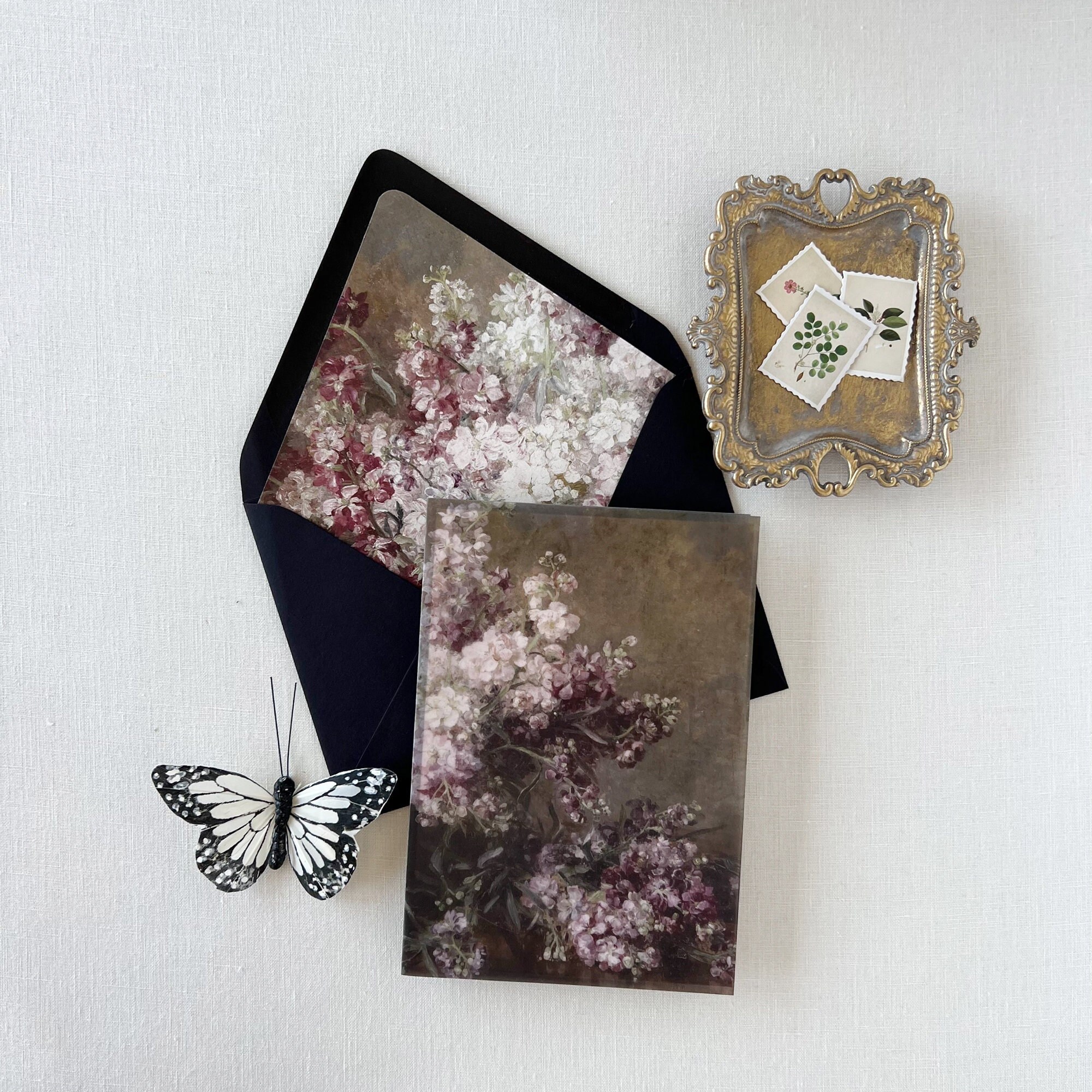 Elegant Floral Vellum Overlay, Envelope liners - Cotton Willow Design Co.