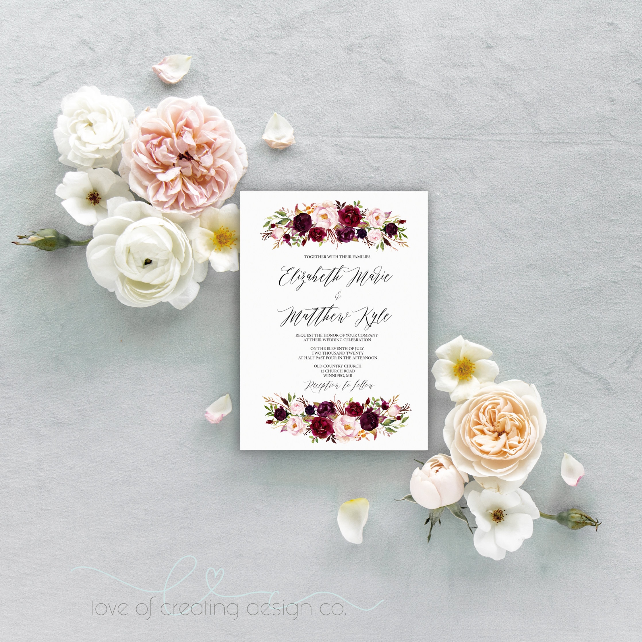 Marsala Floral Wedding Invitation PRINTABLE Fall Wedding | Etsy