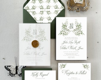 Invitation de mariage de verdure Suite Eucalyptus Aquarelle Invitation de mariage Verdure Invitation de mariage floral Imprimé Invitations de mariage vertes