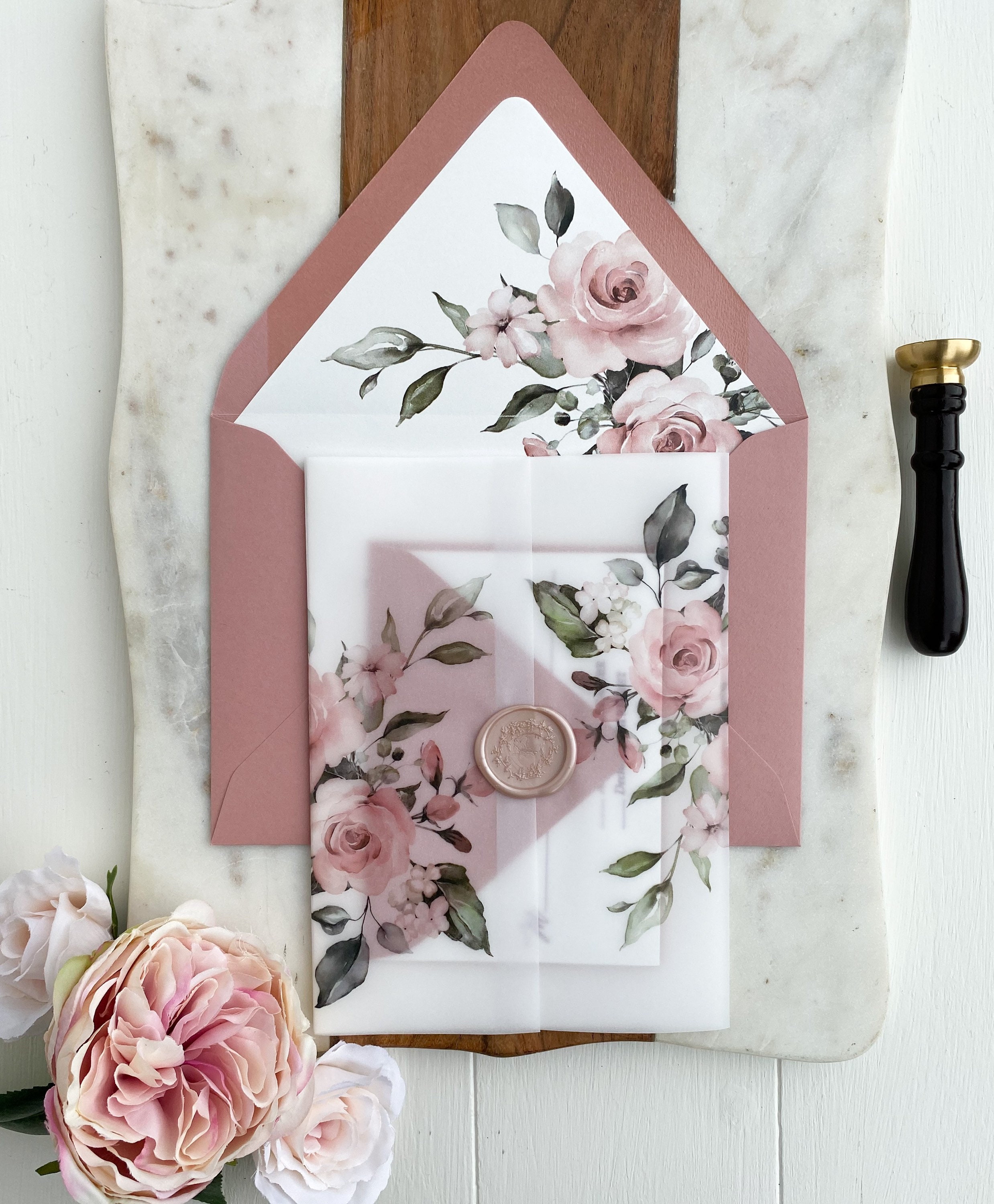 Pink Floral Vellum Wrap DIY Wedding Invitation Vellum Etsy