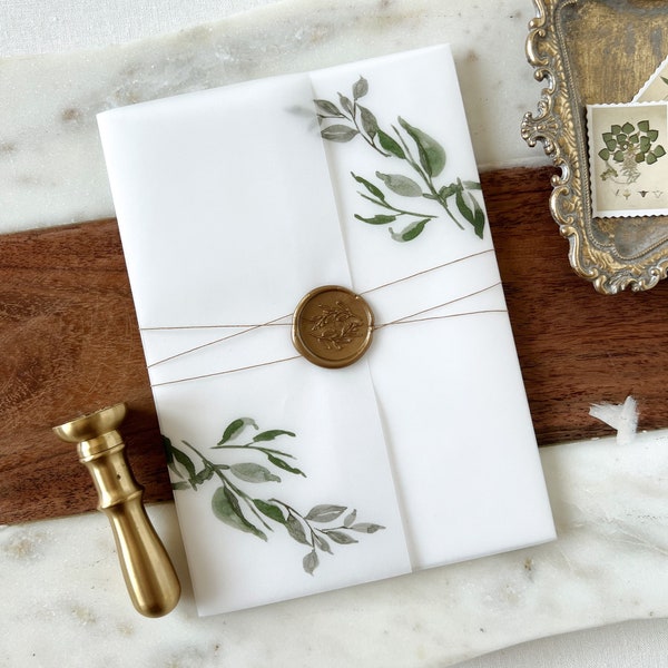 Gold Leaves Vellum Wedding Invitations Etsy