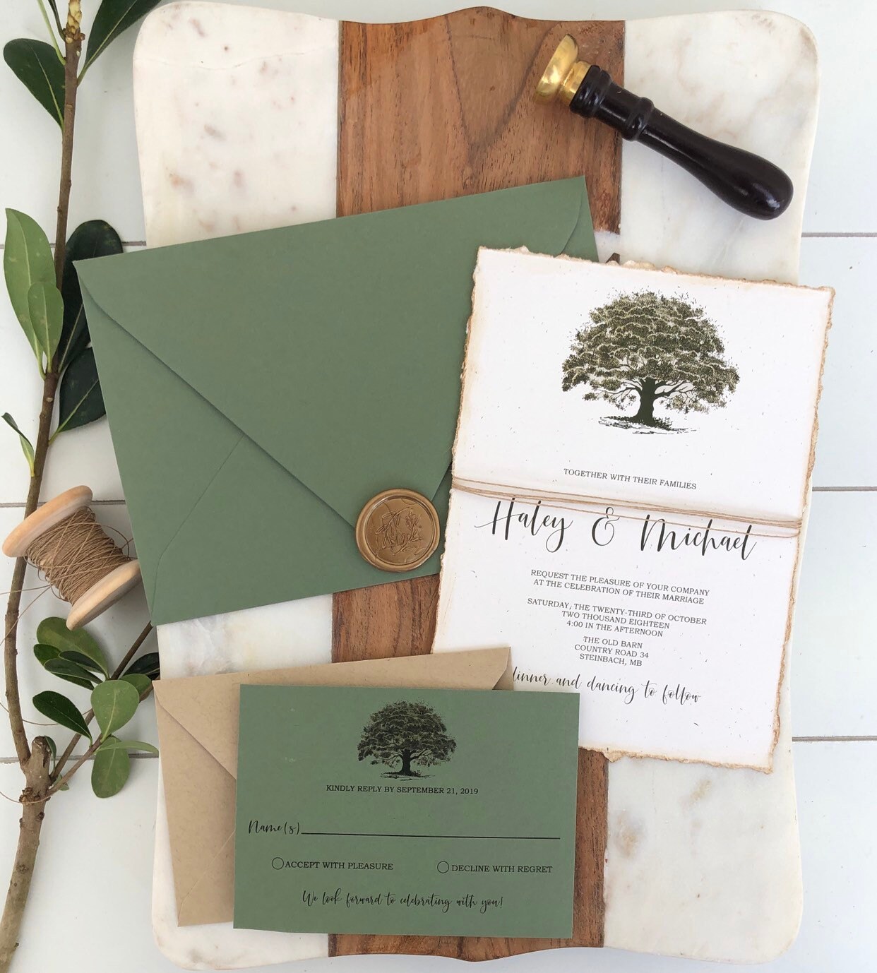 Rustic Green Wedding Invitation Oak Tree Wedding Invitation - Etsy Canada