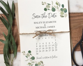 Greenery Save the Date Card, Rustic Wedding Announcement Card