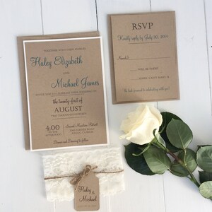 Rustic Lace Wedding Invitation, Vintage Wedding Invitation, Elegant Wedding Invitation, Lace Wedding Invite, Barn Wedding, Country Wedding image 3