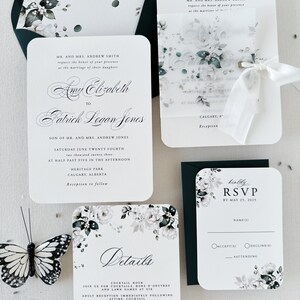 Elegant Wedding Invitation Suite White Floral Watercolor White Roses and Hydrangea Floral Invite Wedding Invitation Set Romantic Wedding image 5