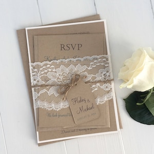 Rustic Lace Wedding Invitation, Vintage Wedding Invitation, Elegant Wedding Invitation, Lace Wedding Invite, Barn Wedding, Country Wedding image 1