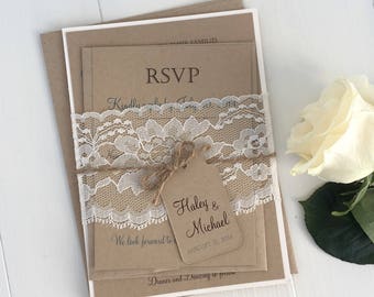 Rustic Lace Wedding Invitation, Vintage Wedding Invitation, Elegant Wedding Invitation, Lace Wedding Invite, Barn Wedding, Country Wedding