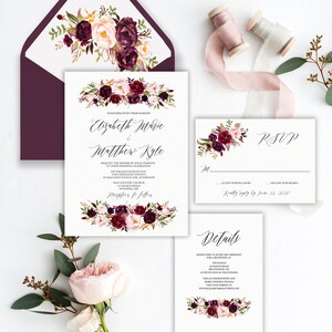 Marsala Floral Wedding Invitation PRINTABLE Fall Wedding Invite ...