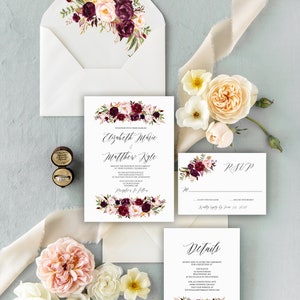 Marsala Floral Wedding Invitation PRINTABLE Fall Wedding Invite ...