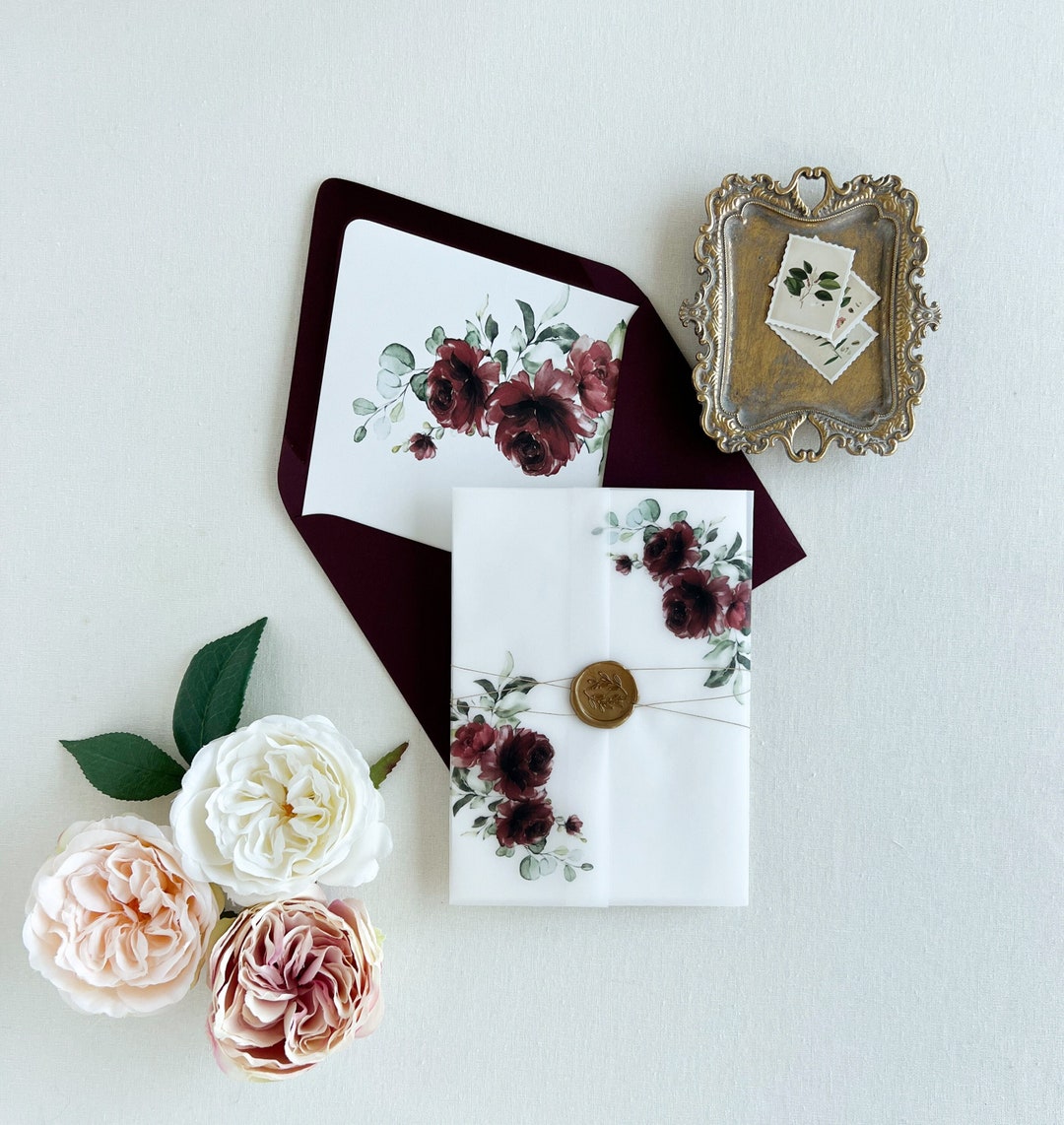 Vellum Invitation Wrap 5x7 Invitations Vellum Jacket Burgundy Flowers