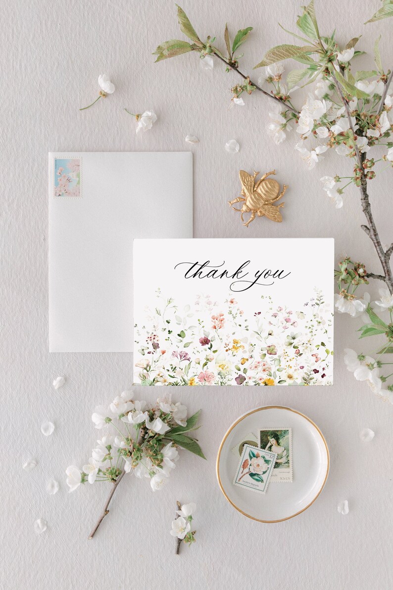 Wildflower Thank You Notes Bridal Shower Thank You Cards Etsy Canada