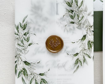 Greenery Vellum Wrap 5x7 DIY wedding Invitation, Vellum jacket, Rustic Greenery Printed Wrap for DIY Invitation leaf vellum