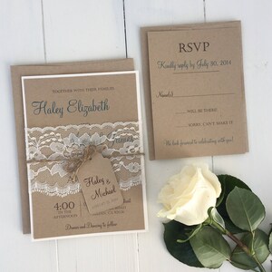 Rustic Lace Wedding Invitation, Vintage Wedding Invitation, Elegant Wedding Invitation, Lace Wedding Invite, Barn Wedding, Country Wedding image 2