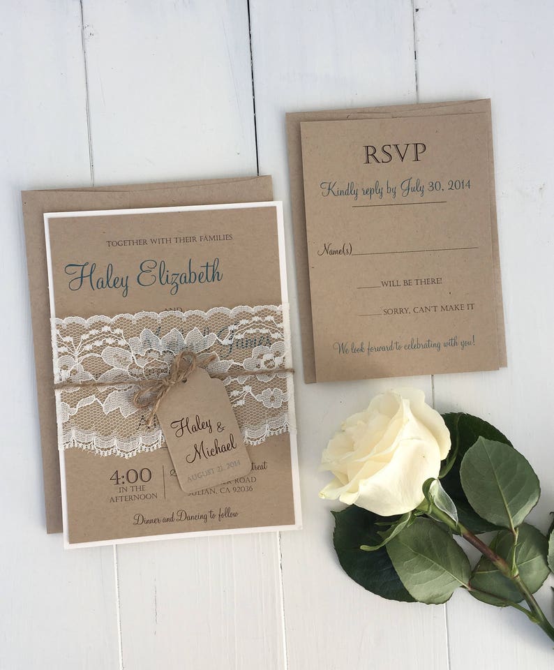 Rustic Lace Wedding Invitation, Vintage Wedding Invitation, Elegant Wedding Invitation, Lace Wedding Invite, Barn Wedding, Country Wedding image 2