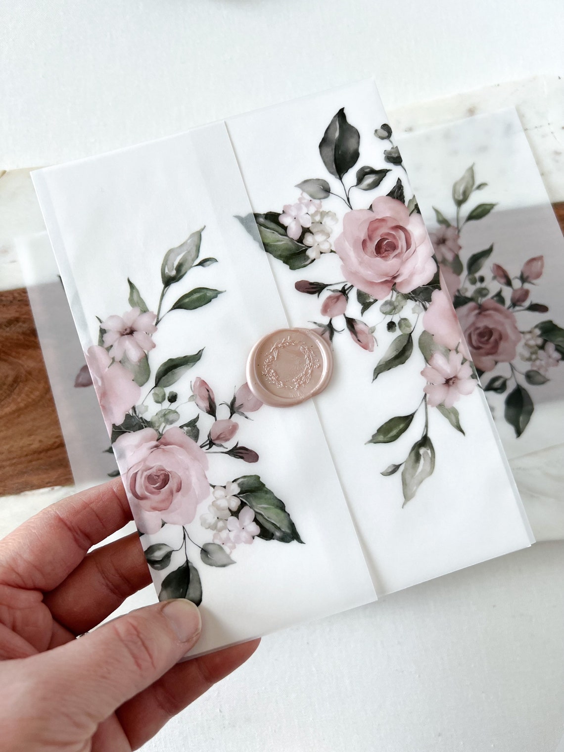 Pink Floral Vellum Wrap DIY Wedding Invitation Vellum Etsy