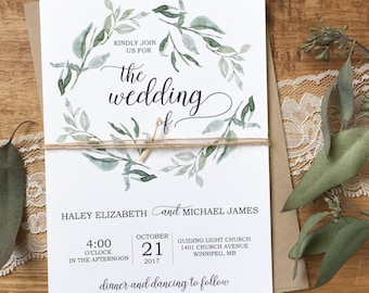 Eucalyptus Wedding Invitation, Rustic Greenery Wedding Invitation