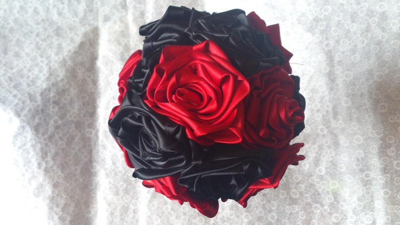 Black and Red Ribbon Rose Bouquet medium - Etsy