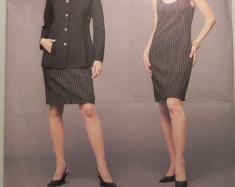 1990s Sleeveless Sheath Dress Scoop neck Jacket Sewing Pattern Vogue 2573 Geoffrey Beene  Size 8 10 12 UNCUT ff