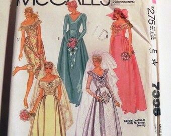 1980s Wedding Dress Bridesmaid Gown Bridal off the shoulder sleeveless train vintage sewing pattern McCalls 7395 Size 10 or 14
