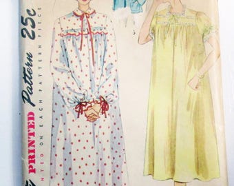 1950s Nightgown Yoked Bed Jacket Sleepwear nightgown vintage sewing pattern Simplicity 3388 Size 20 Bust 38" UNCUT FF