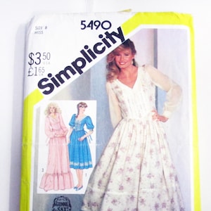 1980s Gunne Sax Jessica McClintock Boho prairie cottage core dress vintage sewing pattern 5490 Size 8 Bust 31.5&quot;
