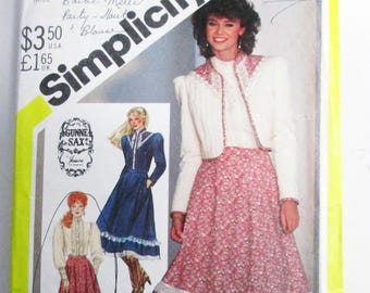 1980s Gunne Sax Jessica McClintock Peasant Skirt petticoat jacket boho steampunk blouse sewing pattern Simplicity 5491 Size 6 or 14