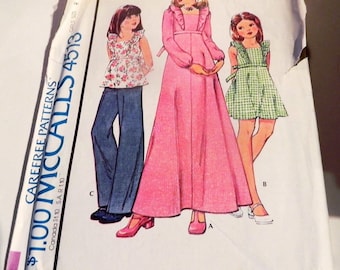 1970s Boho Girls Maxi Dress Top ruffle vintage sewing pattern McCalls 4513 Size 8 Bust 27"