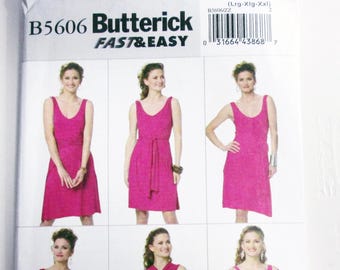 Pullover Dress Sleeveless Wrap Tied Front draped sewing pattern Butterick 5606 Size XS S M or L XL XXL uncut ff