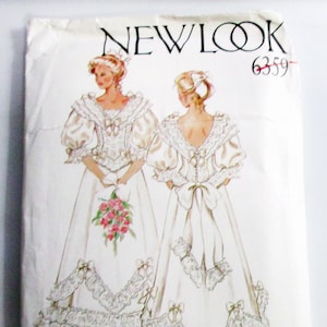 1980s Wedding Dress Bridal gown puff sleeves vintage sewing pattern New Look 6359 Size 8 10 12 14 16 18 Bust 31.5 32.5 34 36 38&quot; UNCUT FF