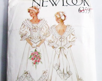 1980s Wedding Dress Bridal gown puff sleeves vintage sewing pattern New Look 6359 Size 8 10 12 14 16 18 Bust 31.5 32.5 34 36 38" UNCUT FF
