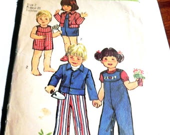 1970s Toddler Overalls Snap Leg Jacket Kids vintage sewing pattern Simplicity 6297 Size 2 Breast 21"