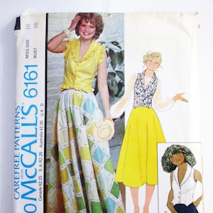 1970s Fitted Vest Shawl Collar Flared Skirt Ruffled vintage sewing pattern McCalls 6161 Size 16 Bust 38" UNCUT FF