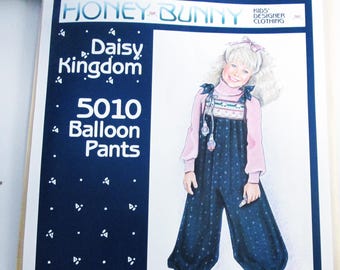 1980s Kids Overalls Baggy Balloon Pants Hunny Bunny designer clothing 5010 sewing pattern Size 4 5 6 7 8 UNCUT FF Daisy Kingdom
