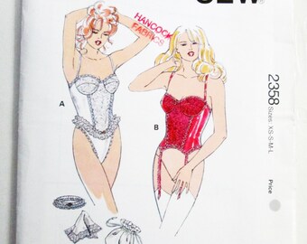 1990s Lingerie Merry Widow Bodysuit Garter Longline sewing pattern Kwik Sew 2358 Size XS S M L UNCUT FF