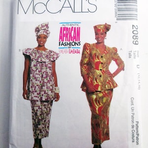 1990s Headwrap Peplum Jacket Skirt African Fashions Emeaba Emeaba sewing pattern McCalls 2089 Size 12 14 16