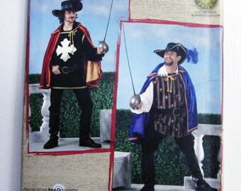 Mens Musketeer Cape Tunic Spats Shirt Cavalier hat Tabard costume sewing pattern Simplicity 2334 Size L XL Chest 42 44 46 48 UNCUT FF
