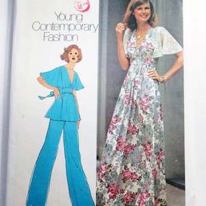 1970s Boho Flutter Sleeve Blouse Top Dress Straight leg pants vintage sewing pattern Simplicity 6710 Size 12 Bust 34" UNCUT FF