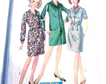 1960s Sheath Dress Button front day house dress rockabilly plus size vintage sewing pattern Simplicity 6700 Size 20.5 Bust 41"