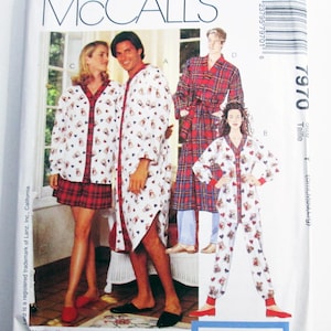 Unisex Mens Womens Pjs Pajamas Nightshirt Robe Bathrobe Lanz of Salzburg sewing pattern McCalls 7970 Size Small Medium Large UNCUT FF