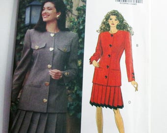 1990s Below Hip Jacket Pleated Skirt sewing pattern Butterick 6277 Size 6 8 10UNCUT FF