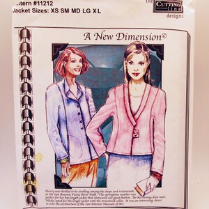 May include: A sewing pattern package featuring illustrations of two women wearing jackets. The package includes the text "A New Dimension" and "Jacket Sizes: XS SM MD LG XL". The Cutting Line Designs logo is also visible.